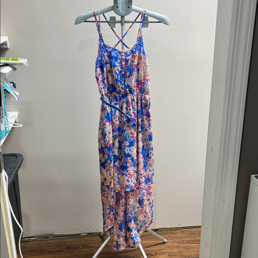 Candie's Blue and Pink Floral High-Low Maxi Dress